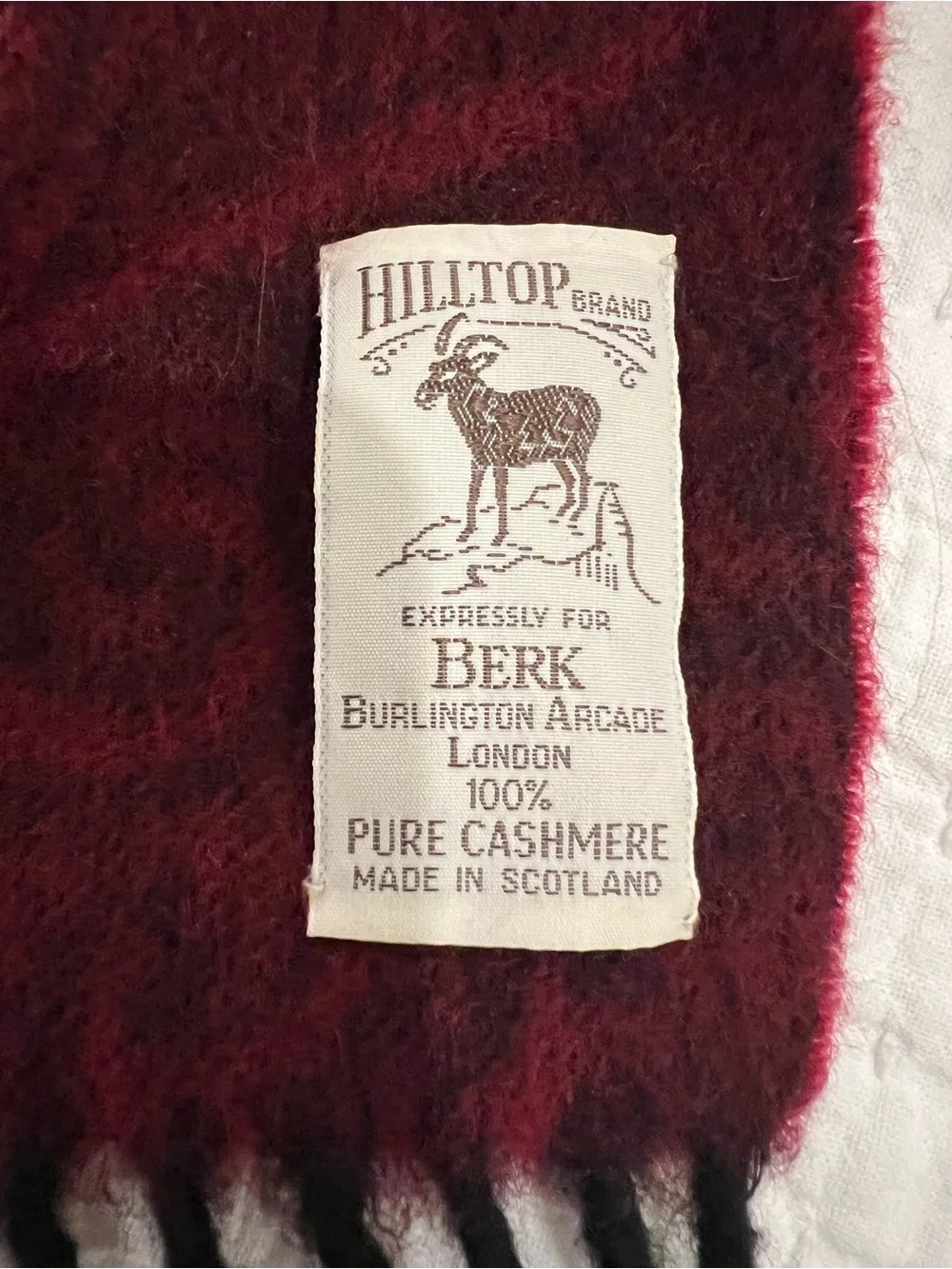 Hilltop Cashmere Scarf Red Floral Paisley Fringe Rectangular Made In Scotland
